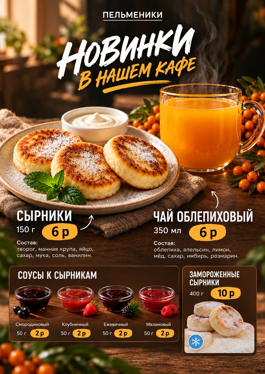 Новинки: сырники и облепиховый чай